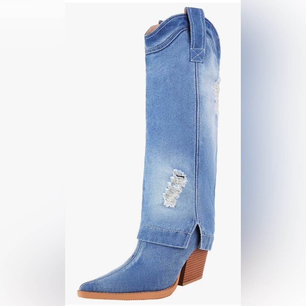Reitoye Womens Western Cowboy Denim Knee High Boots - Size 6 (Never worn)